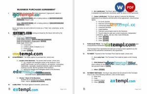 free business purchase agreement template, Word and PDF format