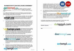 free business sale non-disclosure agreement template, Word and PDF format