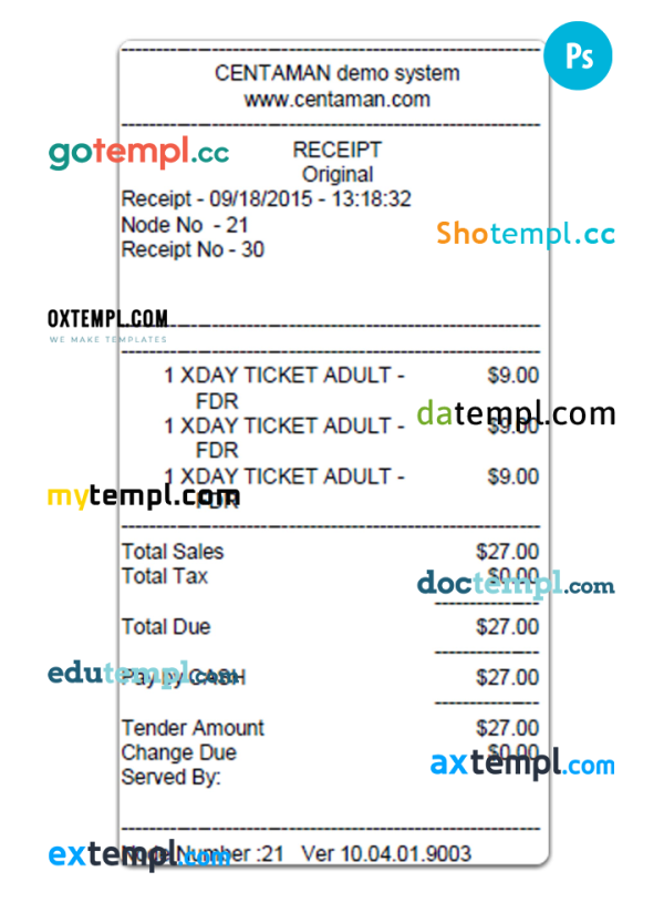 CENTAMAN payment check PSD template