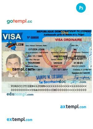 Cambodia entry visa template in PSD format, version 2
