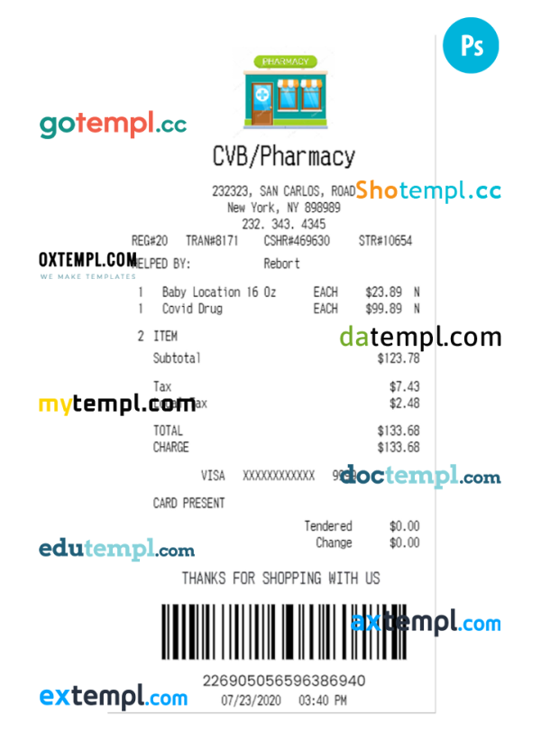 CVB PHARMACY receipt template PSD template