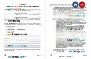 free california commercial real estate purchase agreement template, Word and PDF format