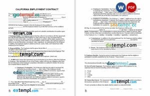 free california employment contract template, Word and PDF format