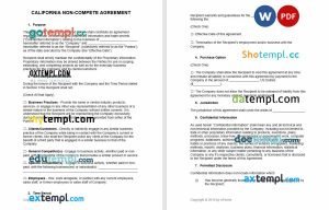 free california non-compete agreement template, Word and PDF format