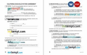 free california non-solicitation agreement template, Word and PDF format