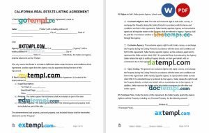 free california real estate listing agreement template, Word and PDF format