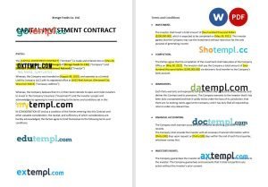 free capital investment contract template, Word and PDF format