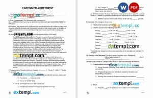 free caregiver independent contractor agreement template, Word and PDF format