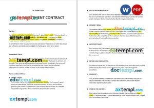 free basic investment contract template, Word and PDF format