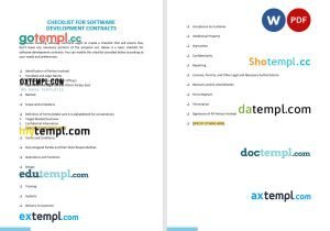free checklist software development contract in Word and PDF format