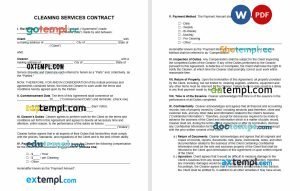 free cleaning services contract template in Word and PDF format