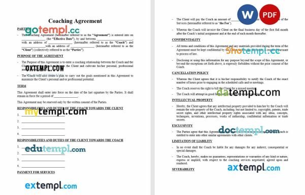 free coaching agreement, Word and PDF format