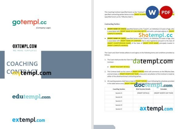 free coaching contract template in Word and PDF format