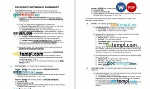 free colorado partnership agreement template, Word and PDF format