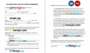 free colorado real estate listing agreement template, Word and PDF format