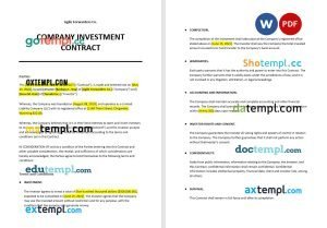 free company investment contract template in Word and PDF format