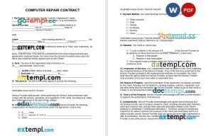 free computer repair contract template in Word and PDF format