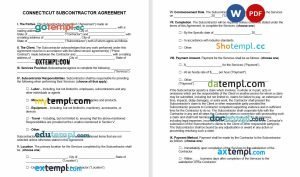 free connecticut subcontractor agreement template, Word and PDF format