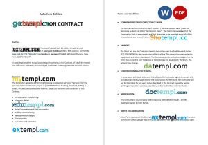 free construction contract template, Word and PDF format
