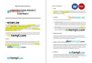 free construction project contract template, Word and PDF format