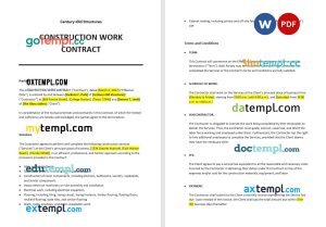 free construction work contract template, Word and PDF format