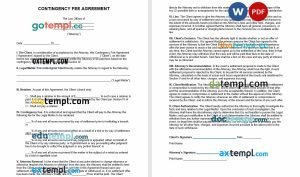 free contingency fee agreement template, Word and PDF format