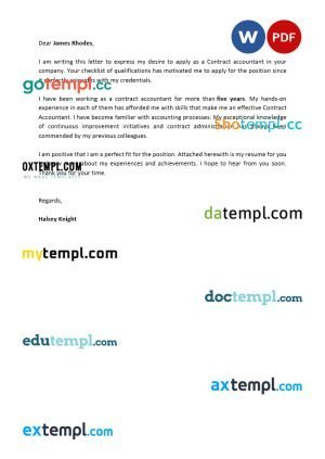 free contract accountant cover letter template, Word and PDF format