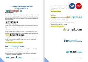 free contract administration job description template, Word and PDF format
