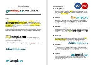 free contract change orders template, Word and PDF format