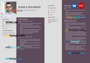 free contract compliance officer resume template, Word and PDF format
