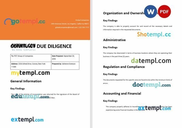free contract due diligence template, Word and PDF format