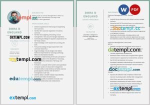 free contract management resume template, Word and PDF format