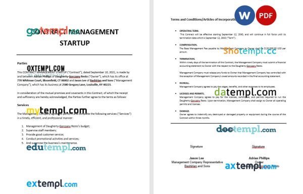 free contract management startup template, Word and PDF format