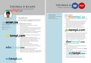 free contract manufacturing manager resume template, Word and PDF format