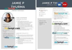 free contract paralegal resume template, Word and PDF format