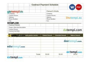 free contract payment schedule template, Word and PDF format