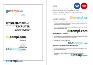 free contract recruiter agreement template, Word and PDF format