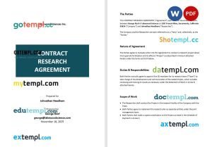 free contract research agreement template, Word and PDF format