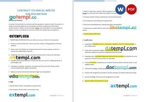 free contract technical writer job description template, Word and PDF format