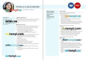 free contract technical writer resume template, Word and PDF format