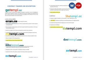 free contract trainer job description template, Word and PDF format