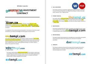 free cooperative investment contract template, Word and PDF format
