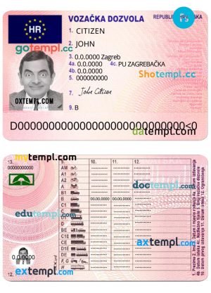 Croatia driving license template in PSD format, fully editable