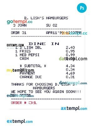 FAST FOOD payment receipt PSD template