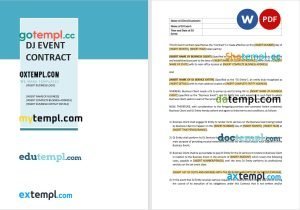 free DJ event contract template, Word and PDF format