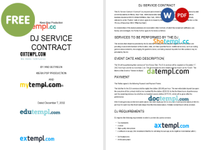 free DJ service contract template, Word and PDF format