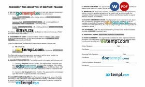 free debt assignment and assumption with release template, Word and PDF format