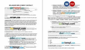 free delaware employment contract template, Word and PDF format