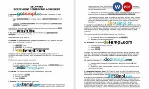 free delaware independent contractor agreement template, Word and PDF format