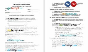 free delaware marital settlement agreement template, Word and PDF format